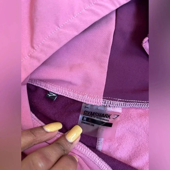 Gymshark Asymmetrical Performance Hoodie Dusty Pink Dark Ruby Colorblock Crop M - Picture 13 of 13